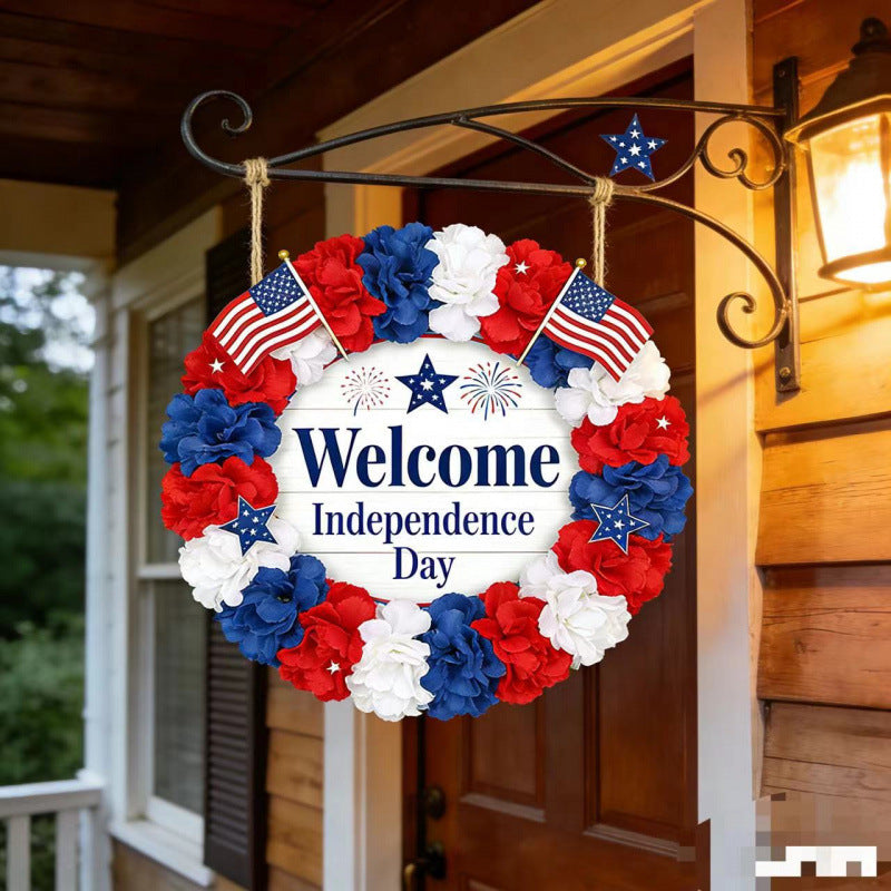 Unisex nan patriotic mesh sunflower wreath with star cutouts and rustic rope hanger Kalsten