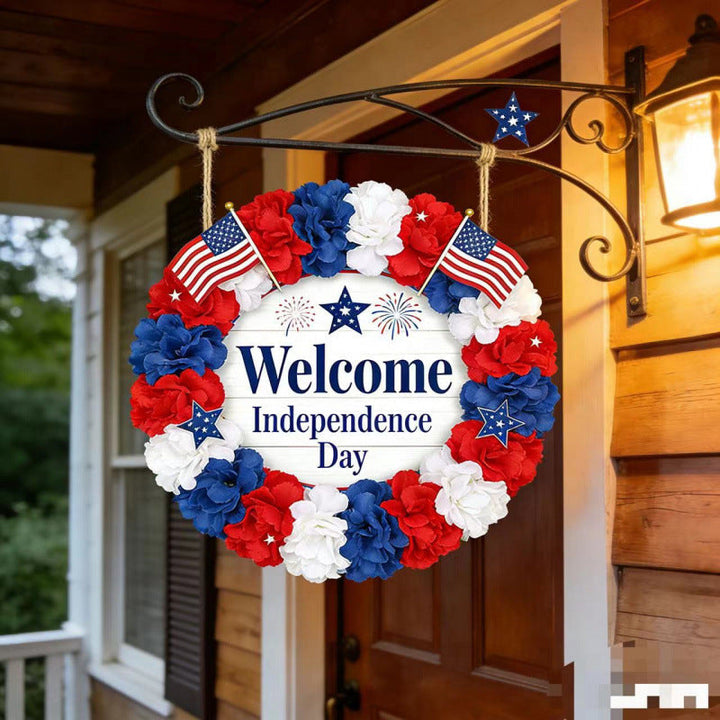Unisex nan patriotic mesh sunflower wreath with star cutouts and rustic rope hanger Kalsten