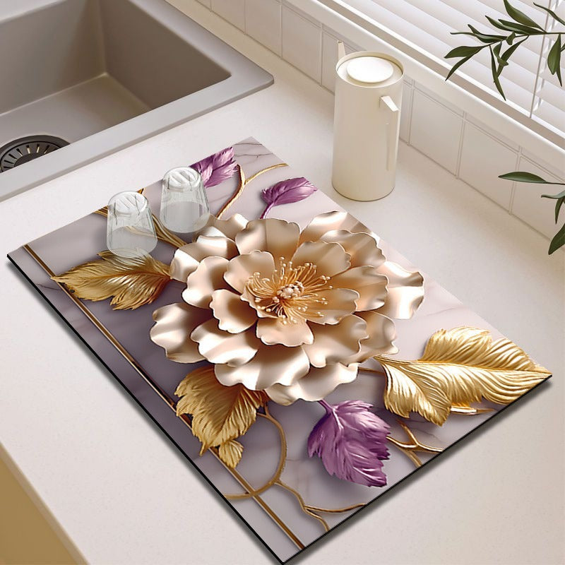 Elegant Floral Design Kitchen Mat