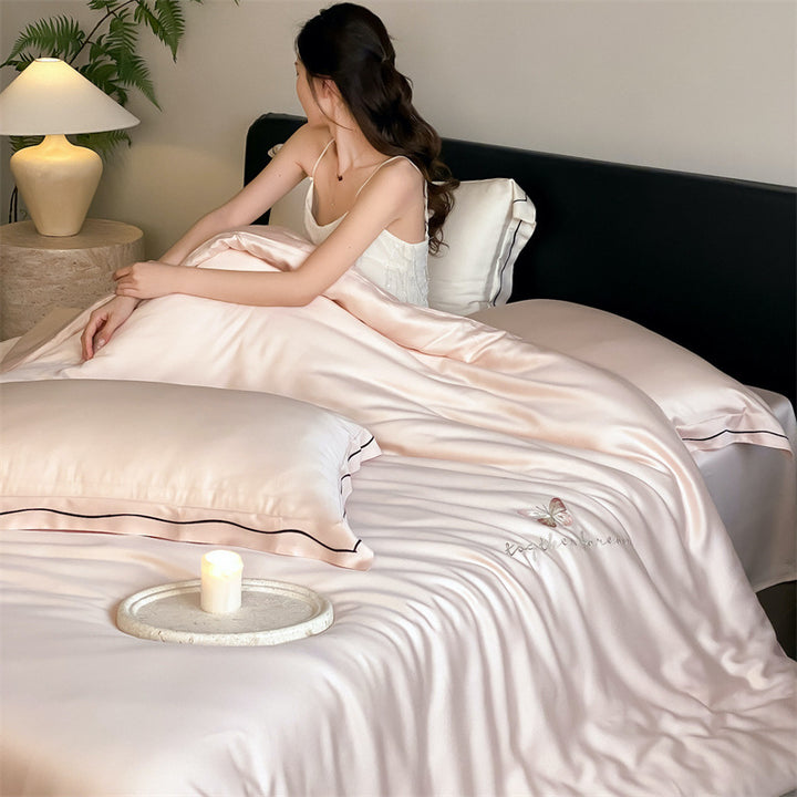 Luxury Satin Bedding Set made of silky-soft Microfiber with embroidered design and hotel quality