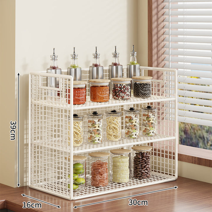 Compact Two-Tier Metal Grid Countertop Spice and Pantry Jar Organizer