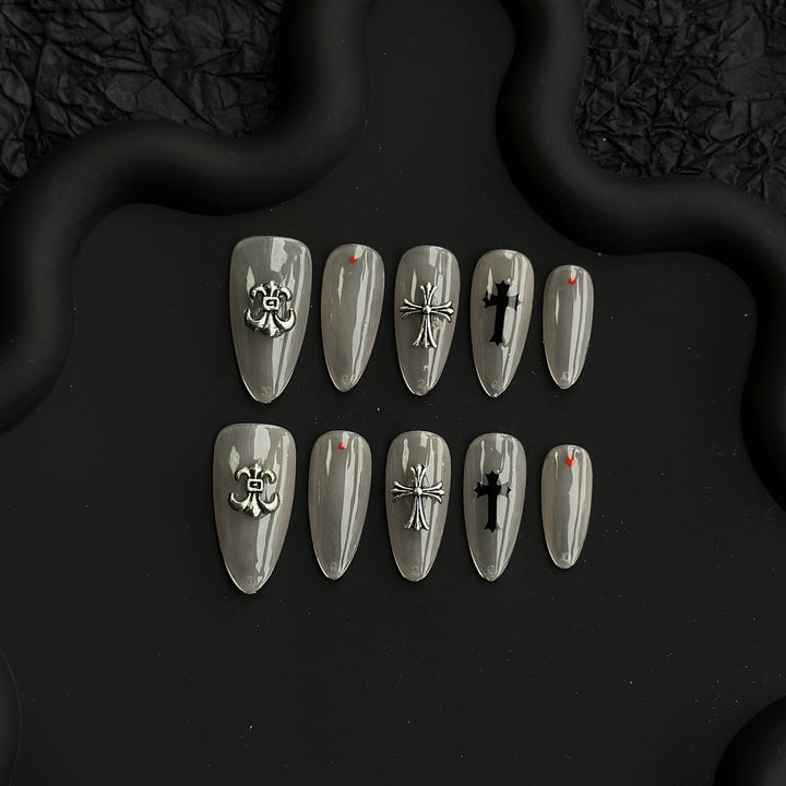 Artistic Themed Press-On Nails with Decorative Elements