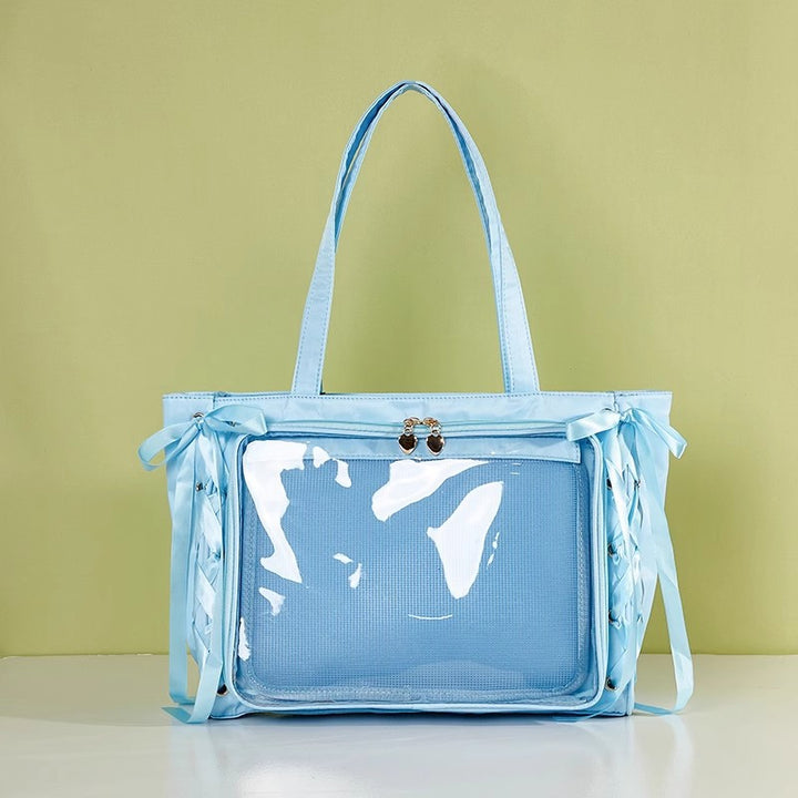 Multifunctional Clear Tote Bag with Decorative Ribbons