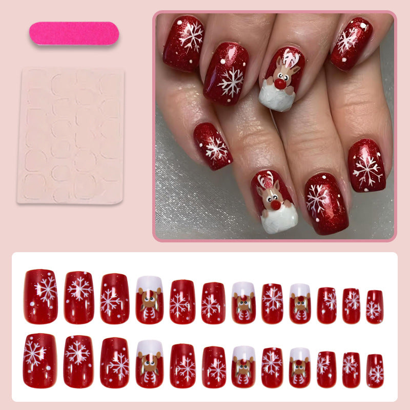 Christmas Art Nail Set with Festive Snowflake and Reindeer Designs Kalsten