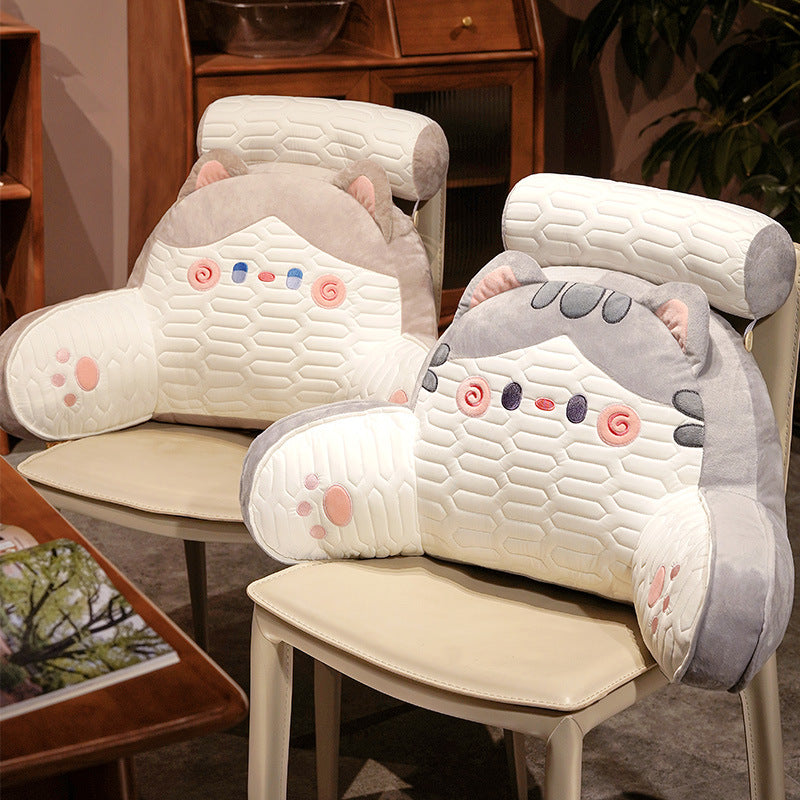 Comfort back support for the bed with armrests and removable neck roll in cat design