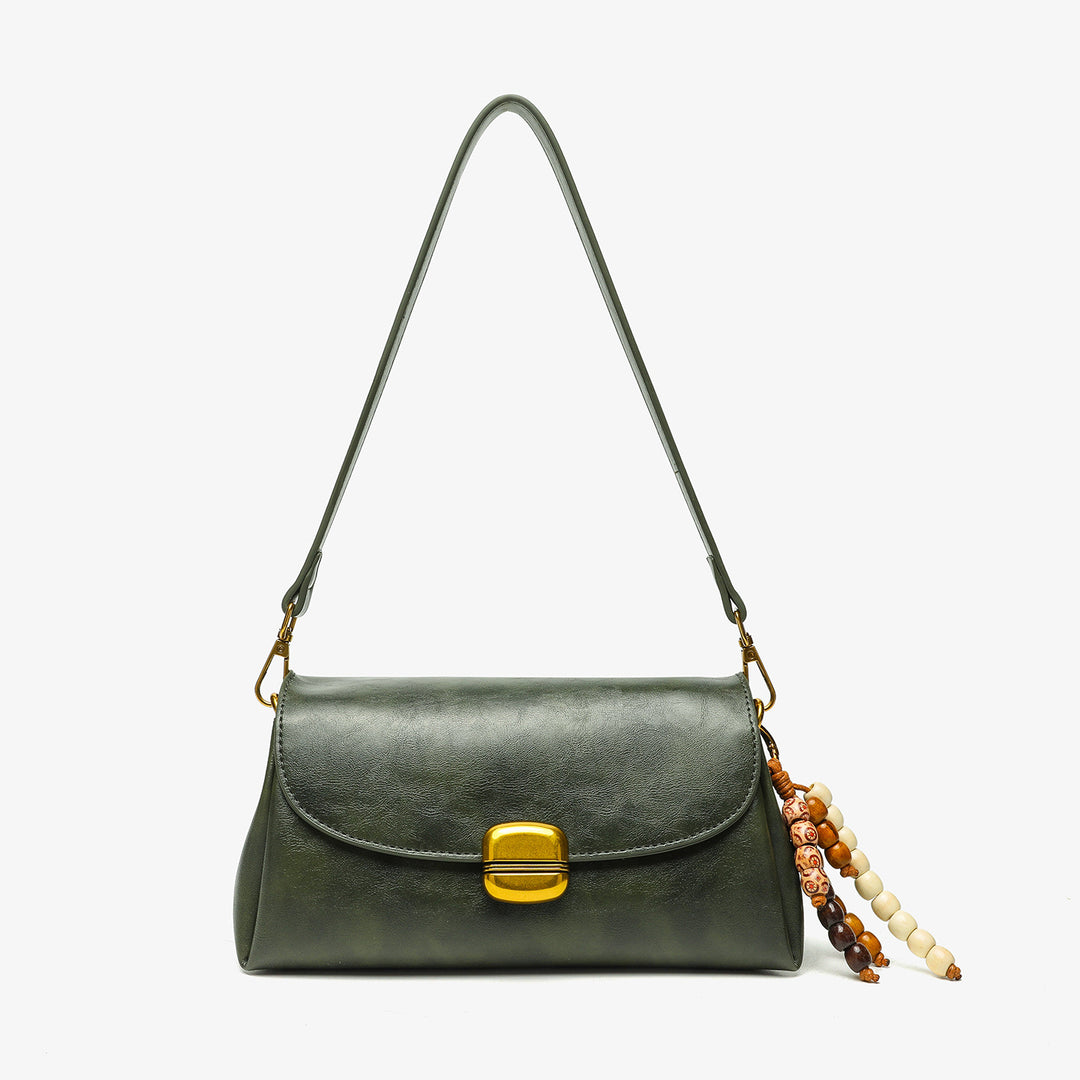Elegant Handheld Shoulder Bag with Decorative Beaded Charm
