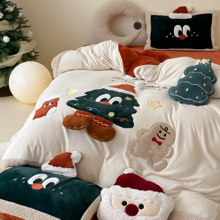Children's bedding set with cozy plush appliqués and Sherpa edging
