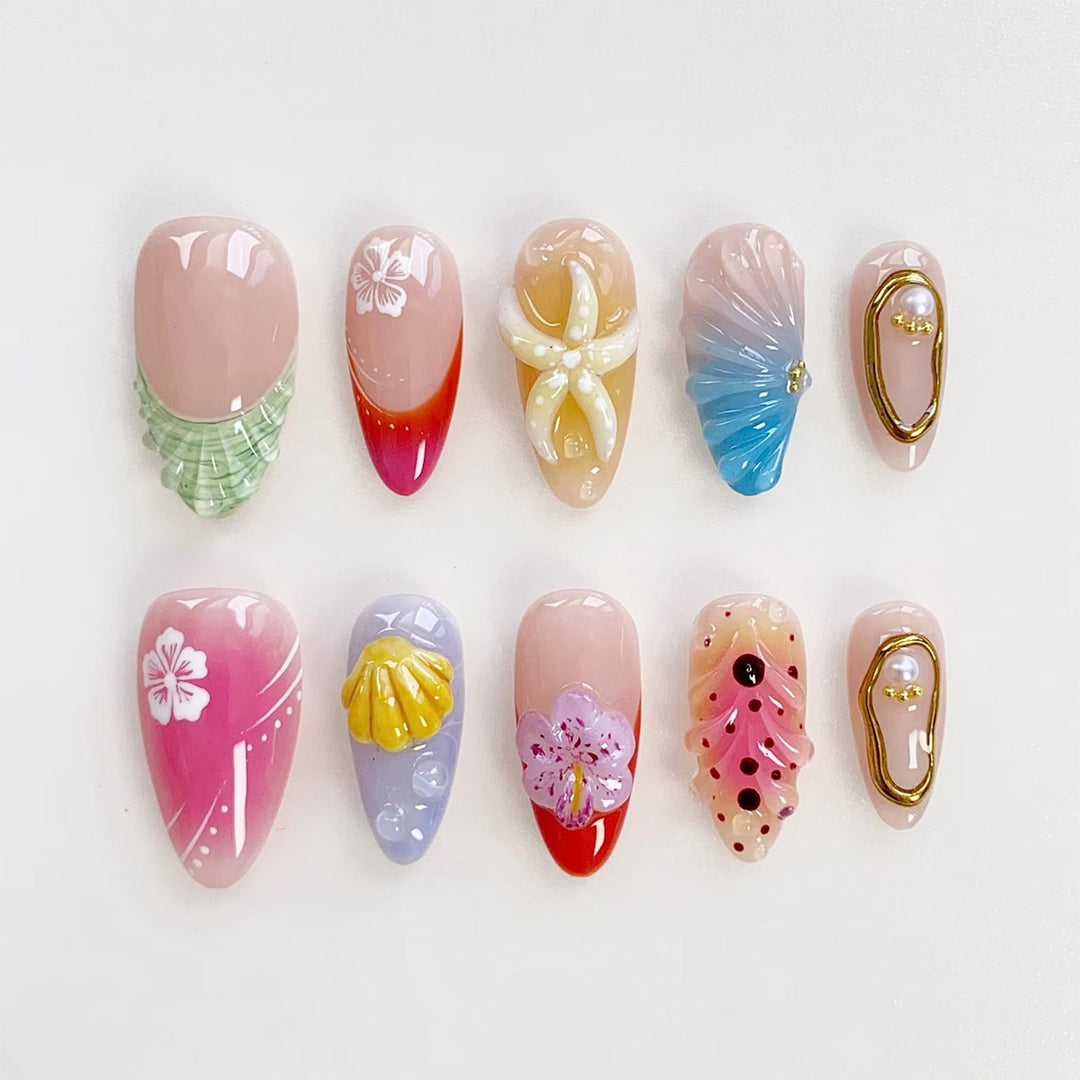 Artistic acrylic nails with maritime designs Kalsten