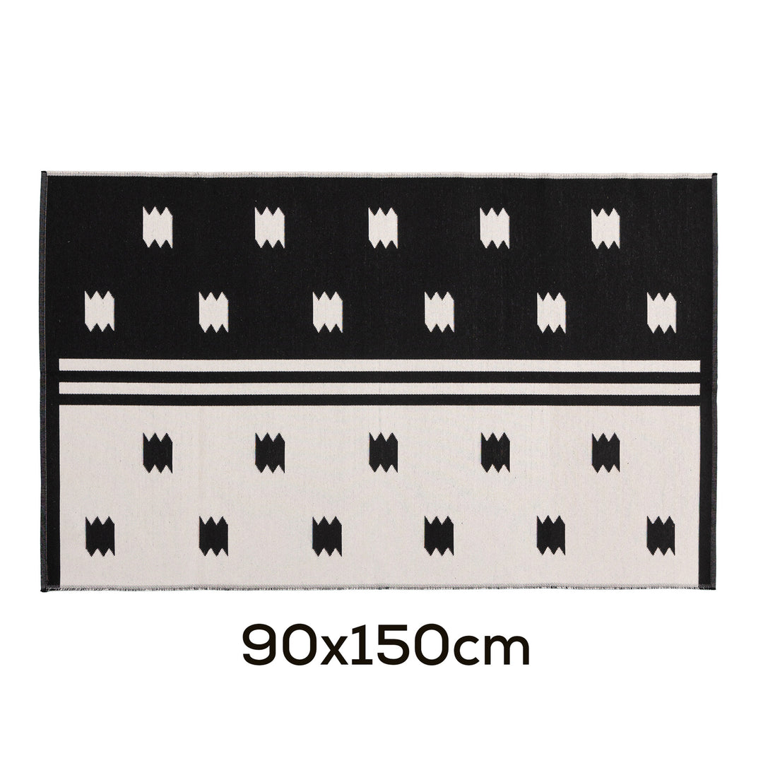 Modern flat-woven carpet runner with abstract geometric design