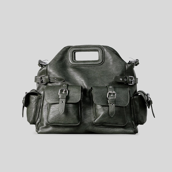 Multi-Pocket Leather Handbag