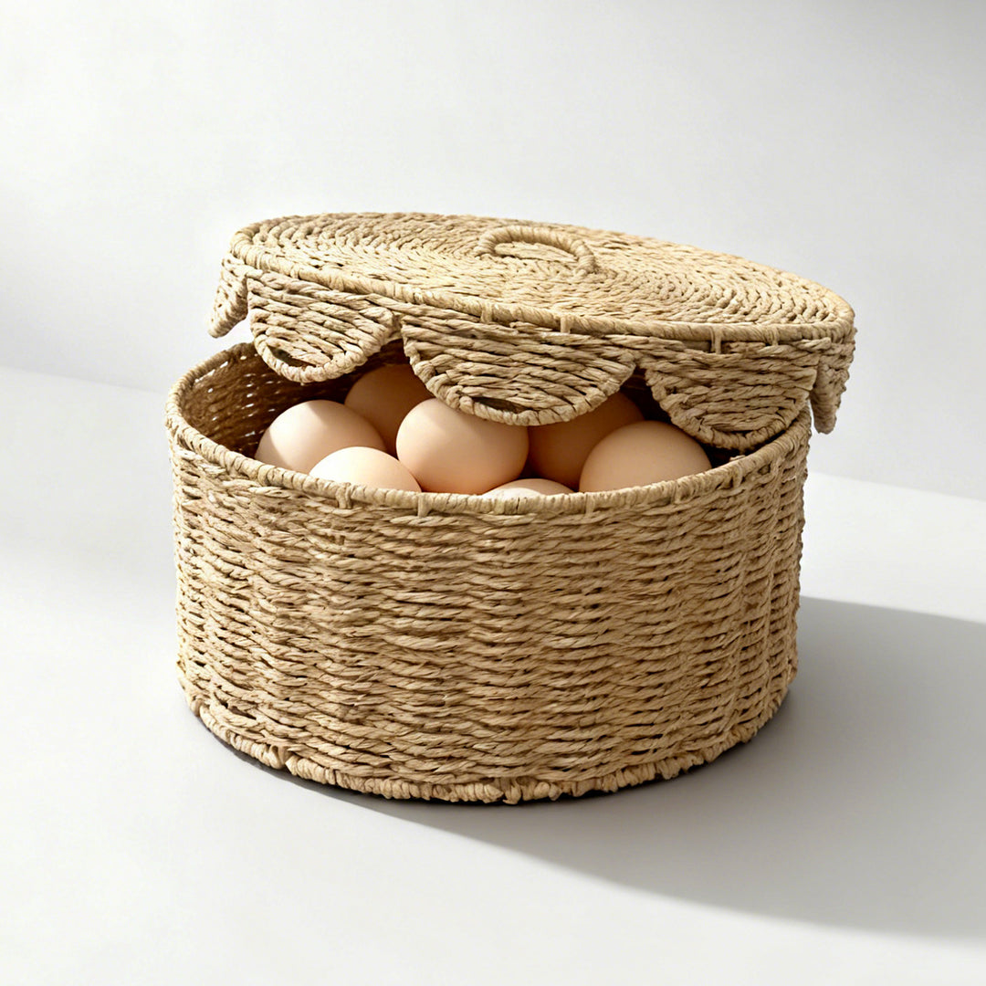 Rustic storage basket with lid Kalsten