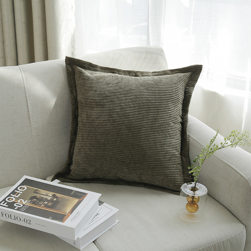 Ribbed Corduroy Square Throw Pillow Cover with Flange Edge and Hidden Zipper