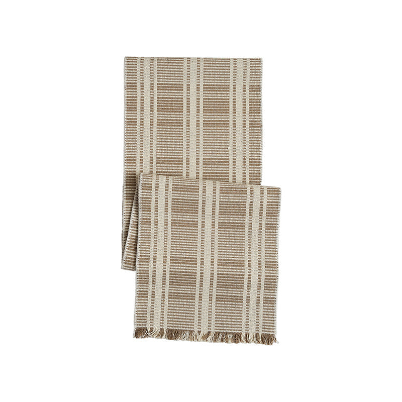 Woven table runner made of cotton blend with textured waffle weave and contrasting center strip Kalsten