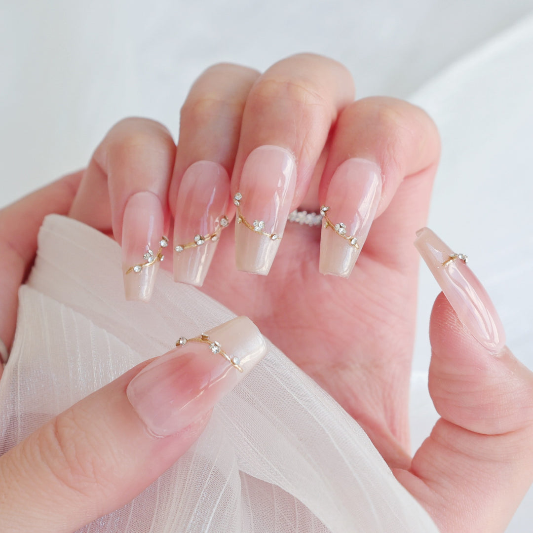 Artistic Press-On Nail Art Set with Heart and Celestial Designs