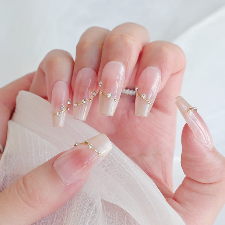 Artistic Press-On Nail Art Set with Heart and Celestial Designs