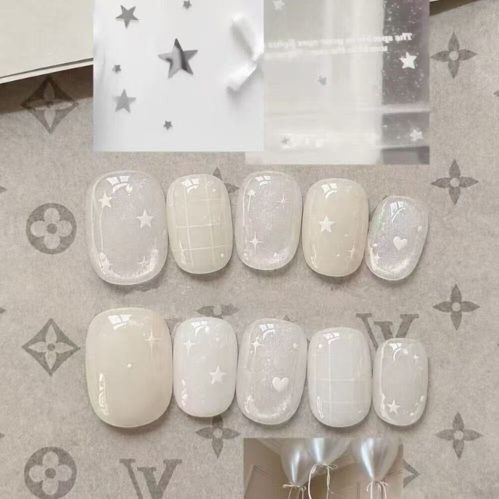 Elegant Press-On Nail Art Set with Bow and Dots Kalsten