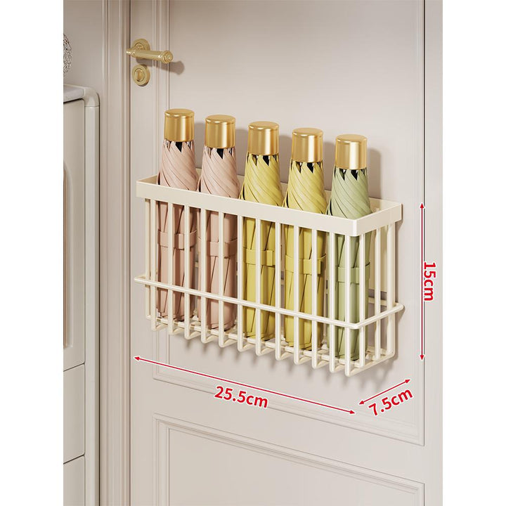 Wall-Mounted Folding Umbrella Storage Caddy for Door with Ventilated Grid and Quick-Drain Base