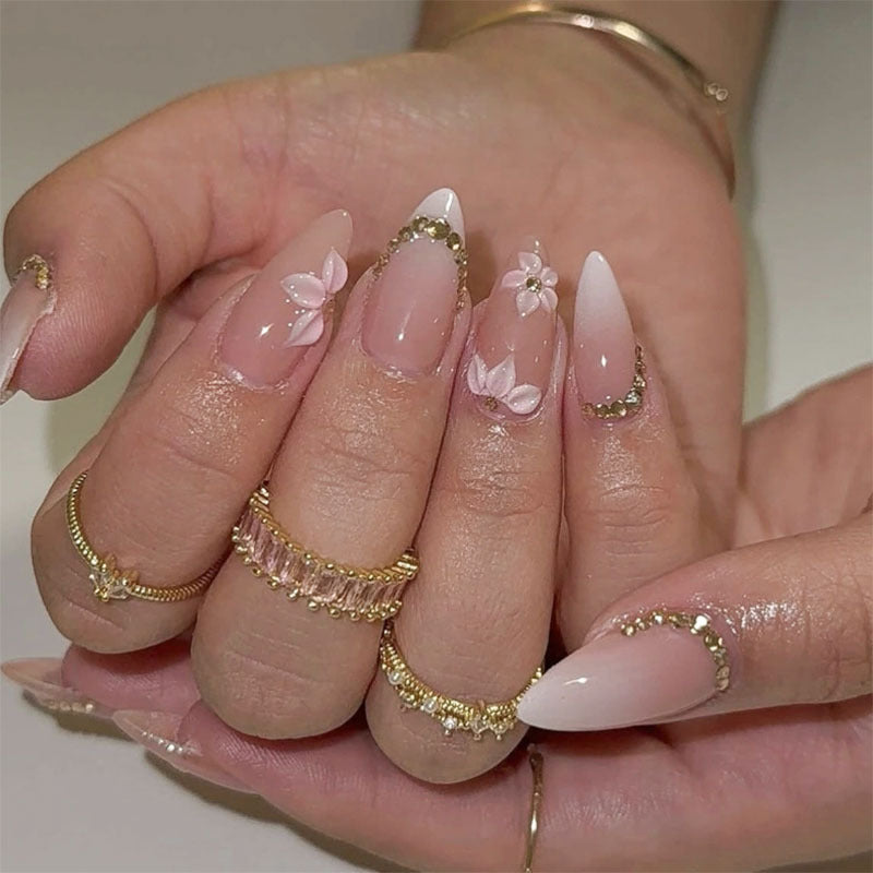 Floral-Embellished Press-On Nail Art Set
