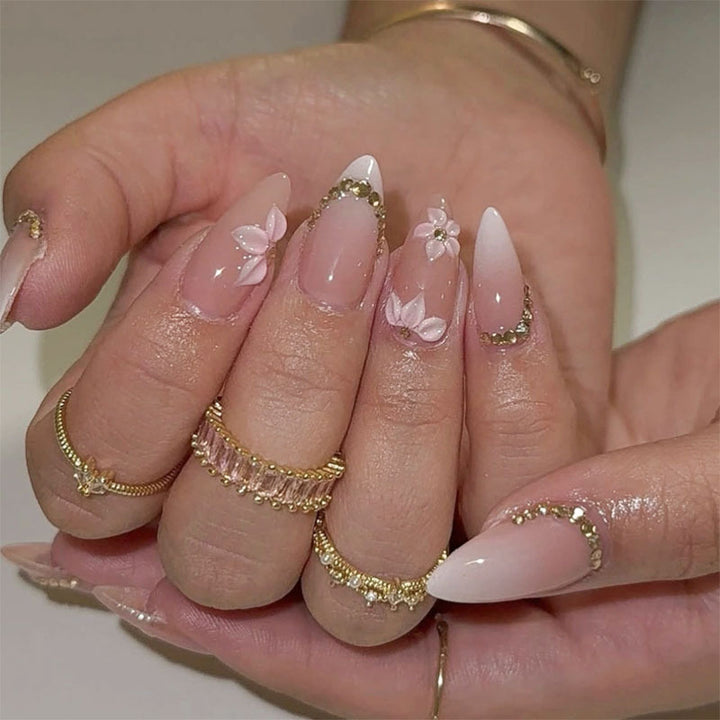 Floral-Embellished Press-On Nail Art Set