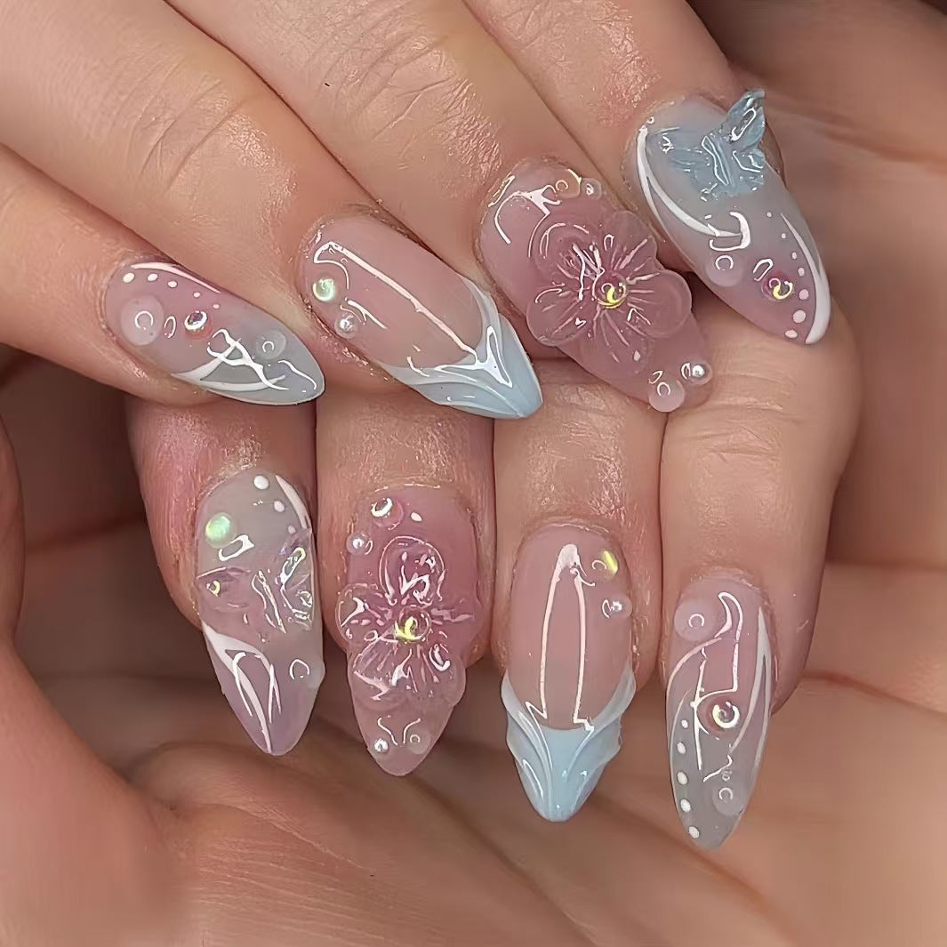 Premium Floral Art Press-On Nail Set Kalsten