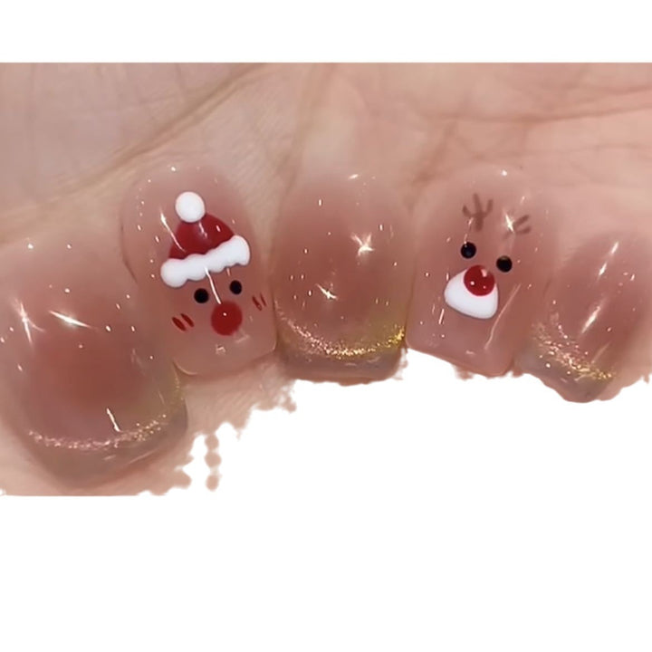 Festive Rudolph-Themed Press-On Nail Set Kalsten