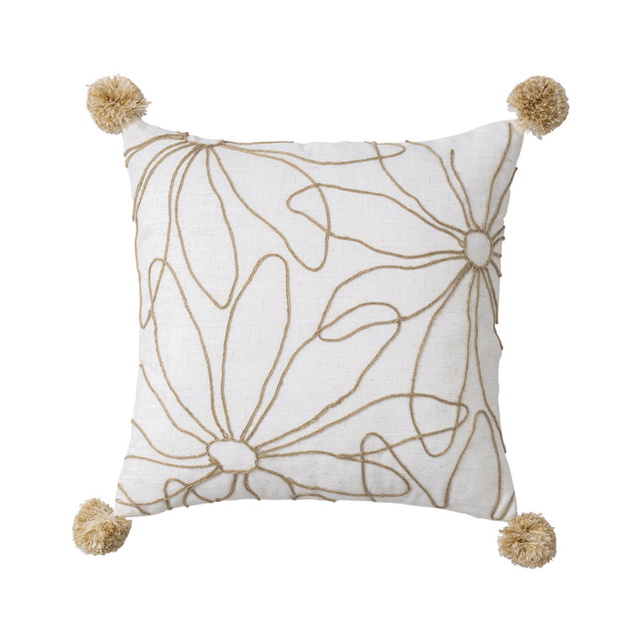 Decorative linen cushion with hand-stitched jute application