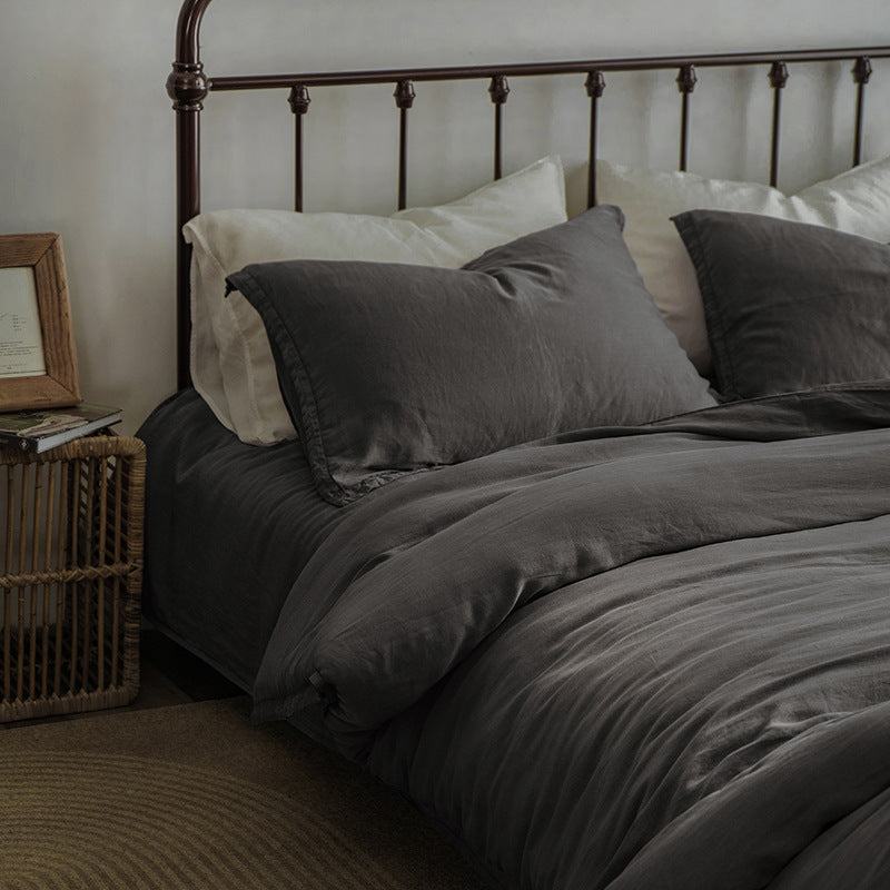 Luxurious stonewashed linen bedding set with a soft feel and hotel closure