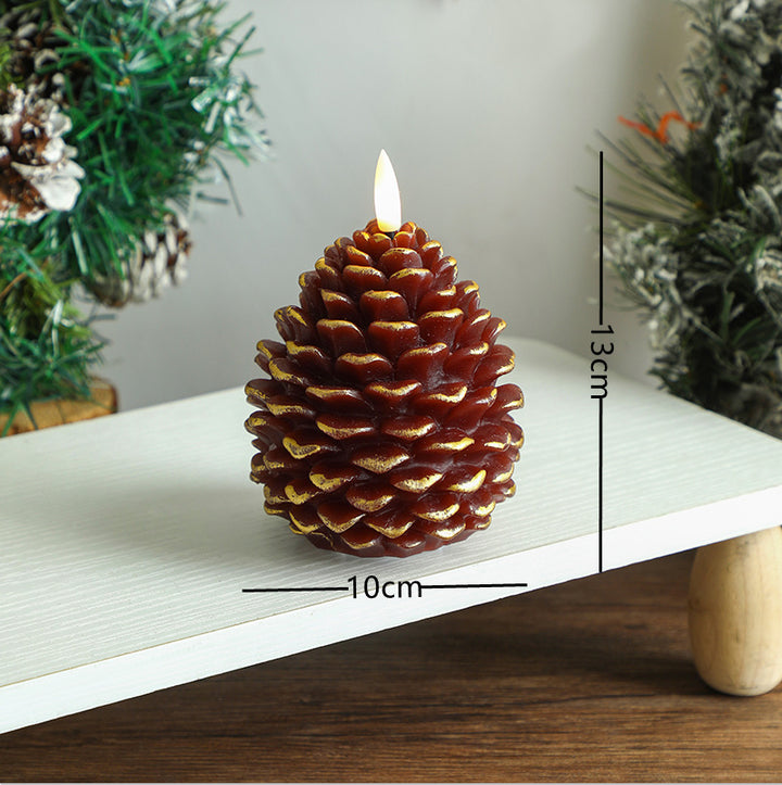 Pinecone-Shaped LED Wax Decorative Candle with Flickering Flame and Snow-Dusted Finish