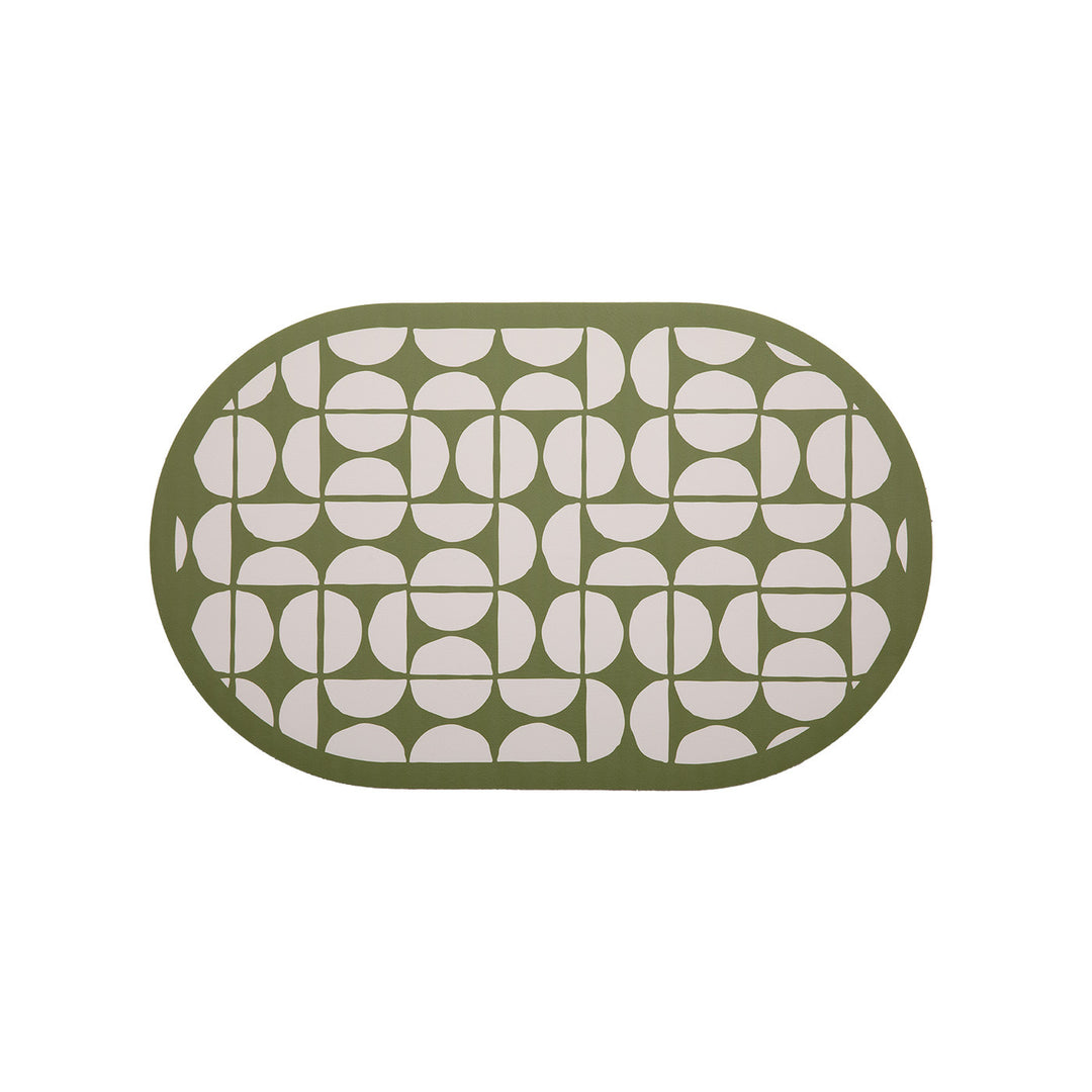 Oval wipeable placemat with tulip pattern, padded edge and non-slip bottom