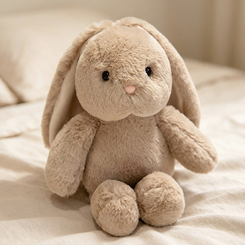 Plush Sitting Bunny Comforter Toy with Dropped Ears Ultra-Soft Faux-Fur and Bean-Fill Base Kalsten