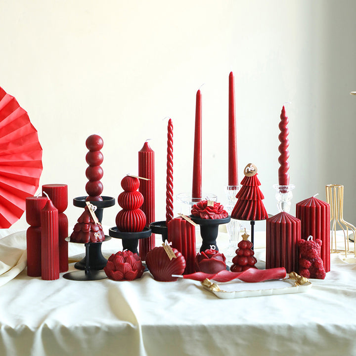 Ribbed Stacked Sphere Decorative Scented Pillar Candle With Long Cotton Wick