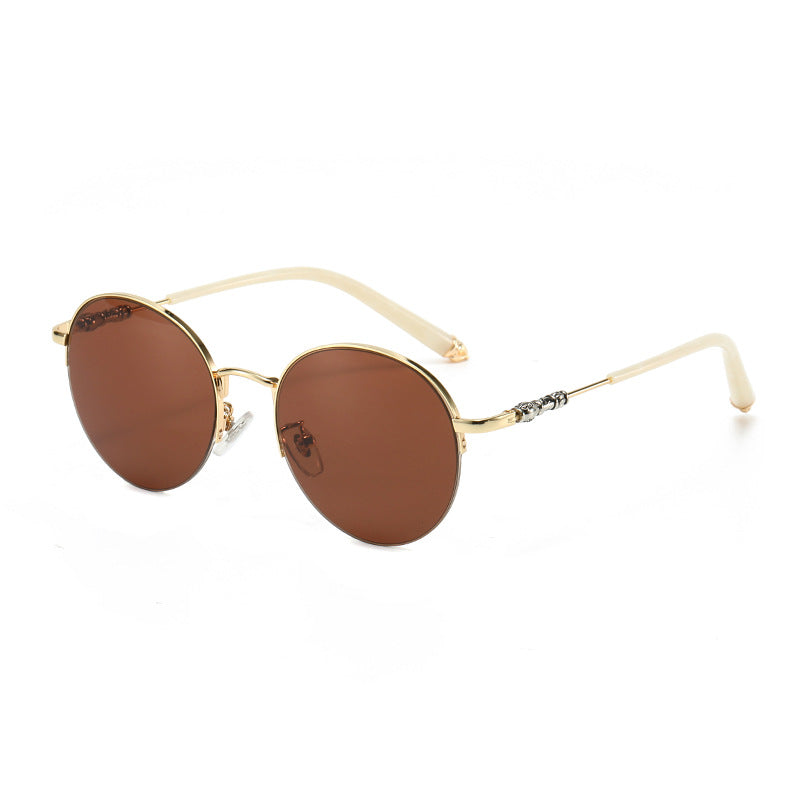 Women's round sunglasses with elegant metal frame and comfortable nose pads Kalsten