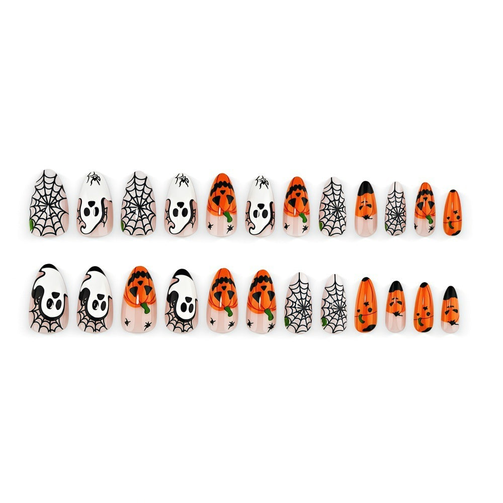 Halloween-themed artificial nails with spooky ghost and pumpkin design Kalsten
