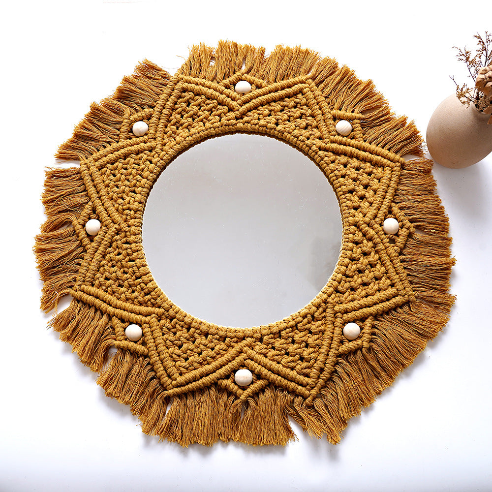 Bohemian Macrame Wall Mirror with Decorative Fringe Kalsten