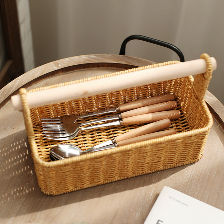 Unisex Modern Storage Basket with Stylish Wood Handle Kalsten
