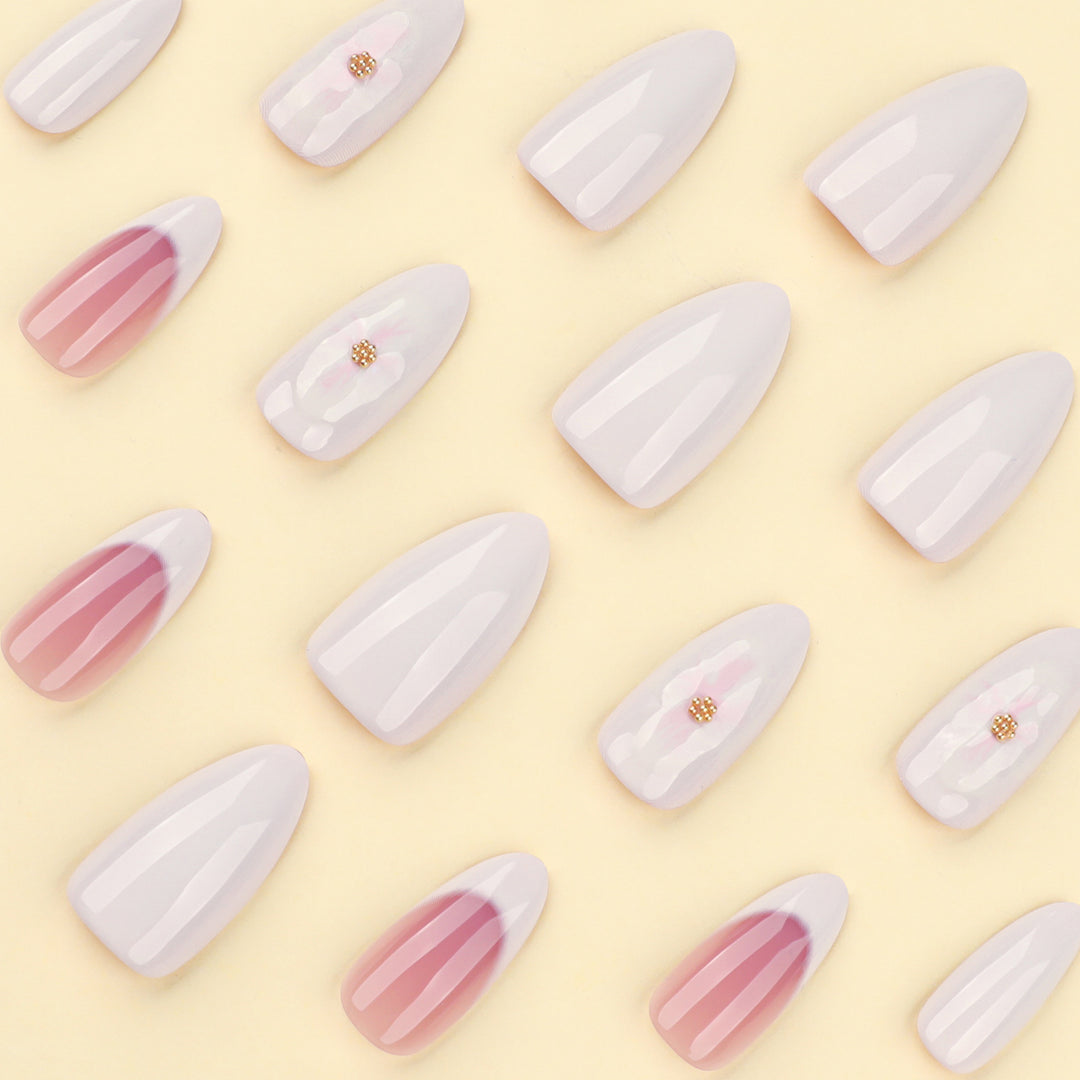 Artificial nails with flower accents and French tip Kalsten