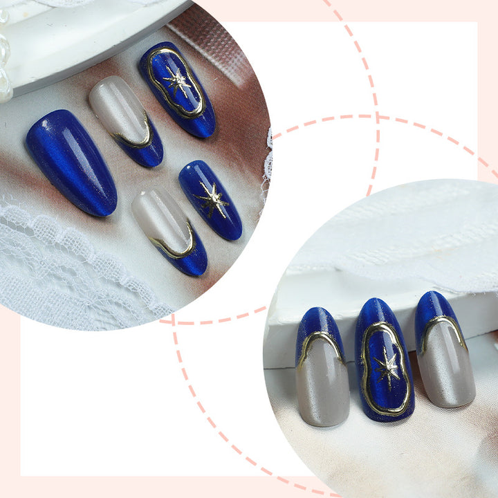 Artistic Press-On Nail Set with Elegant Star Designs kalsten