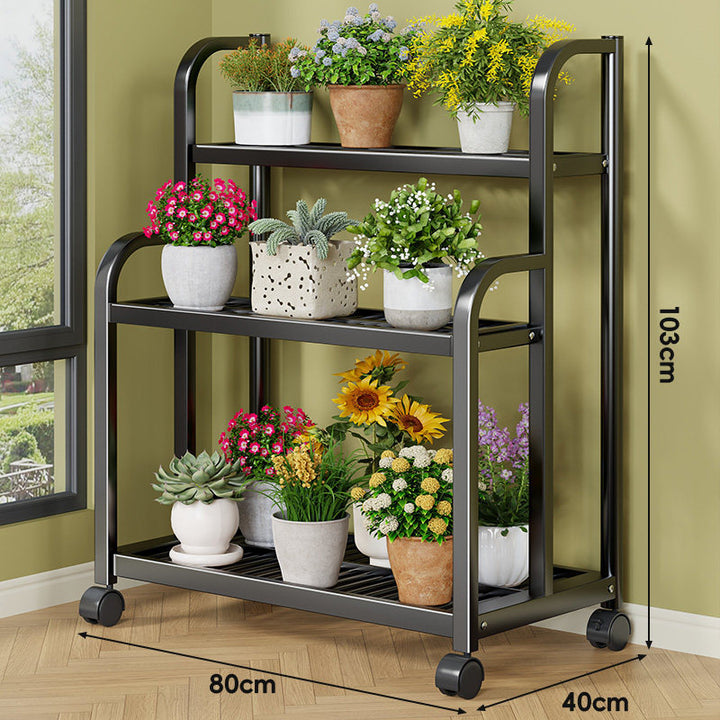 Three-Tier Rolling Metal Plant Display Shelf