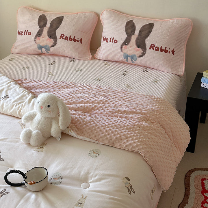 Children's bed set with quilted pillow set, mattress pad, and minky cuddle blanket