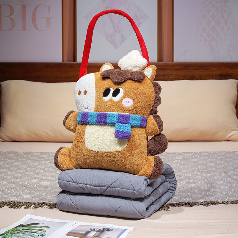 Cozy plush shoulder bag with animal motif and padded carrying handle