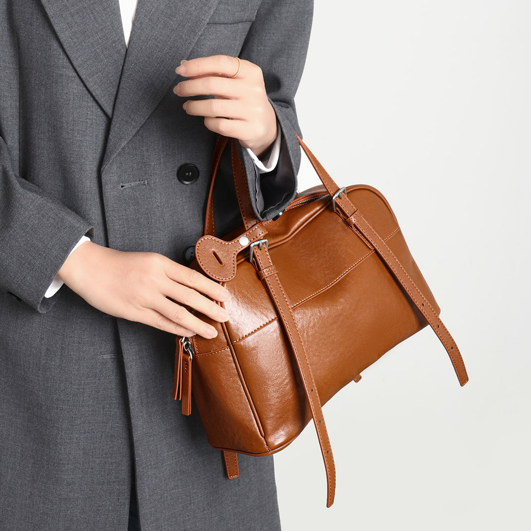 Structured Leatherette Top-Handle Convertible Satchel