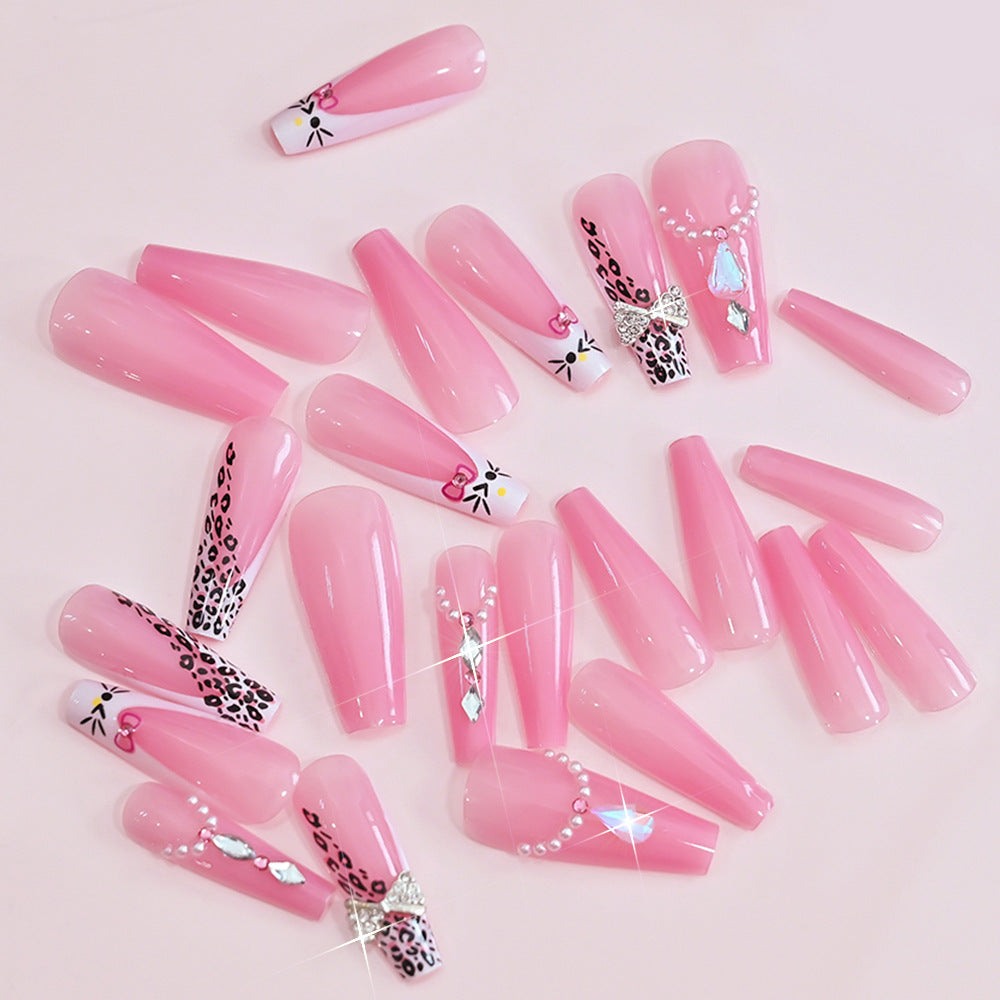 Elegant Full Cover Press-On Nail Tips with Decorative Elements