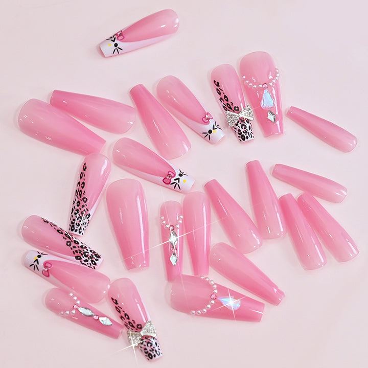 Elegant Full Cover Press-On Nail Tips with Decorative Elements