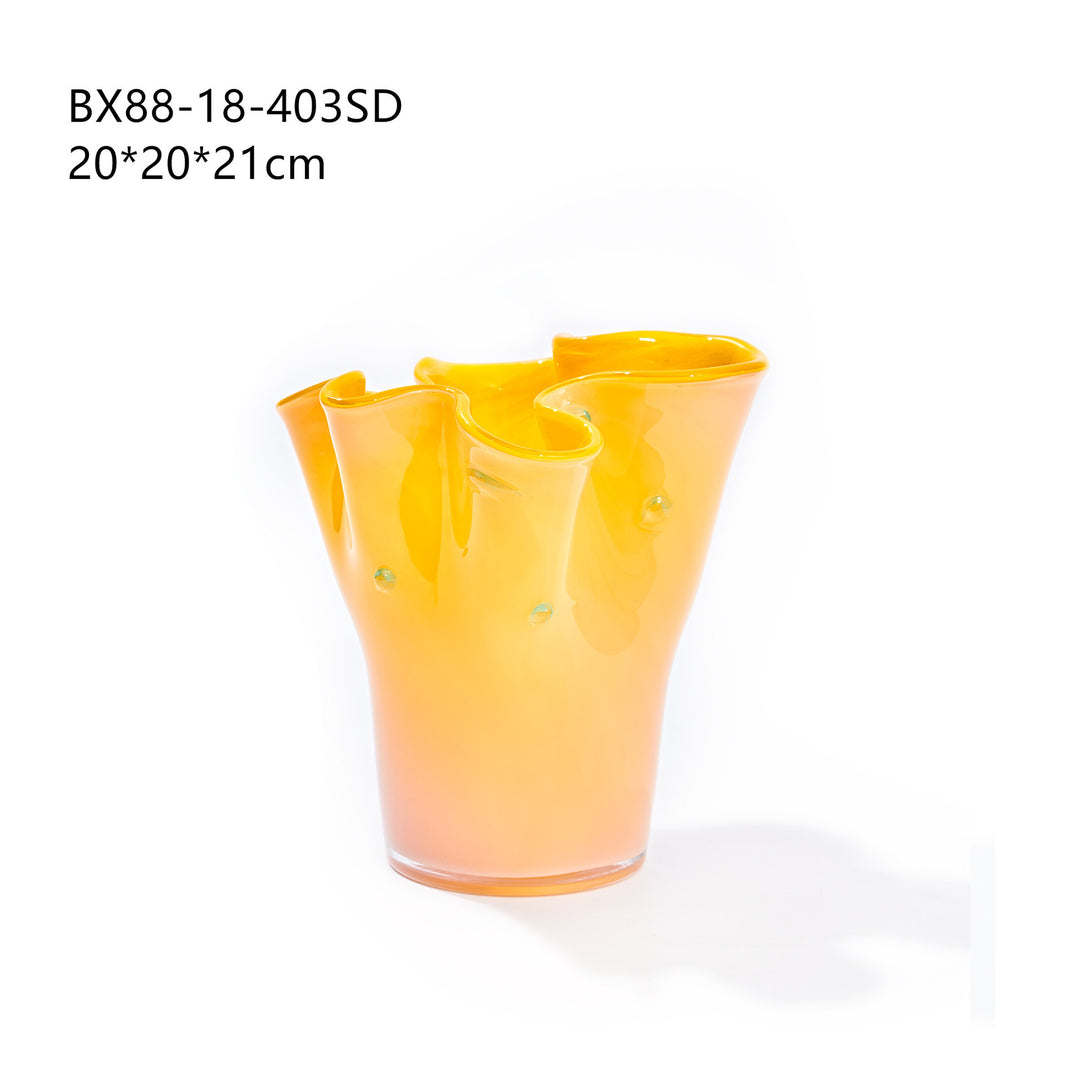 Handblown Tall Ruffled Rim Glass Vase Kalsten