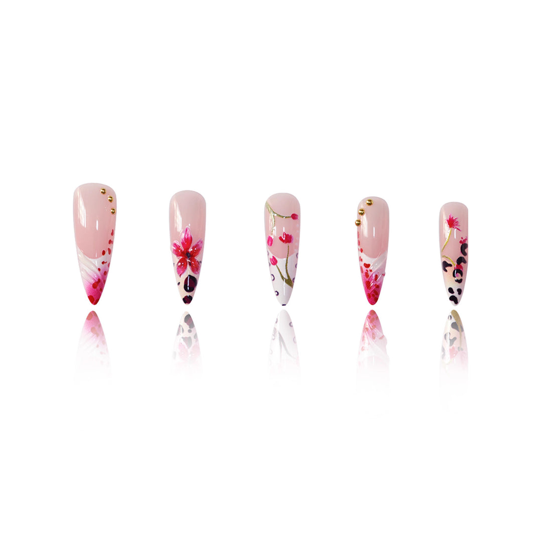 Floral Design Stiletto Press-On Nail Art Kalsten