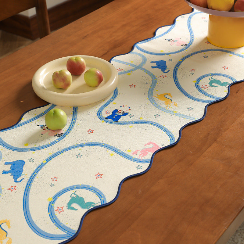Silk scarf with wavy hem and illustrative animal carousel print Kalsten