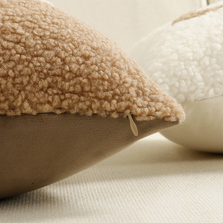 Sherpa Faux-Shearling Lumbar Decorative Pillow Cover with Appliqué Lettering