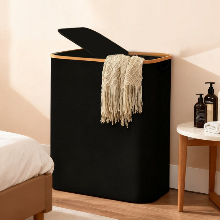 Laundry separation system with bamboo lid and multiple compartments Kalsten