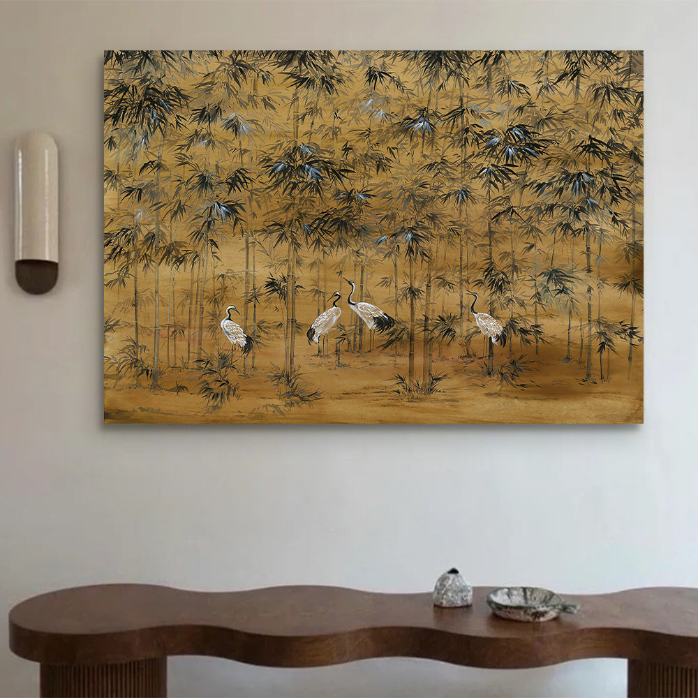 Framed Bamboo and Crane Wall Art