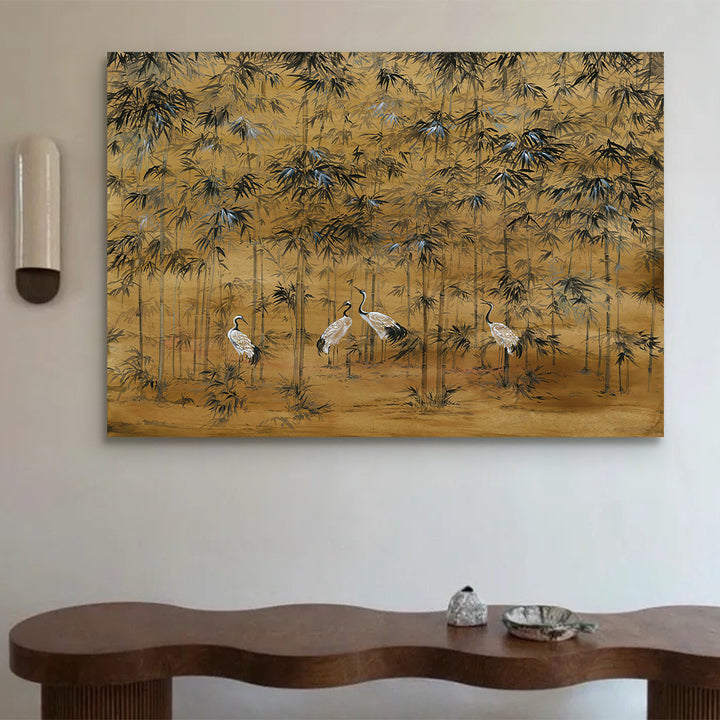 Framed Bamboo and Crane Wall Art